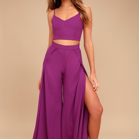 Lulus Pants - Lulus Out Tonight Magenta Two-piece Jumpsuit Purple - Size S